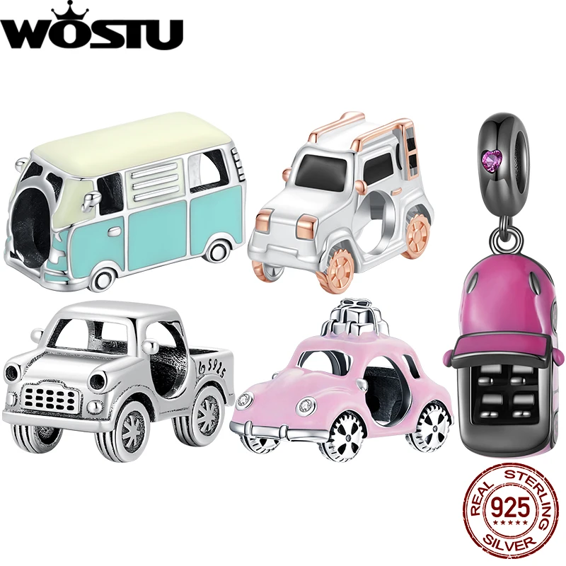 WOSTU 925 Sterling Silber Punk-Stil Jeep-Anhänger Emaille Outdoor-Reise Auto-Perlen Passend für Original-Armband Geburtstag Cooles DIY-Geschenk