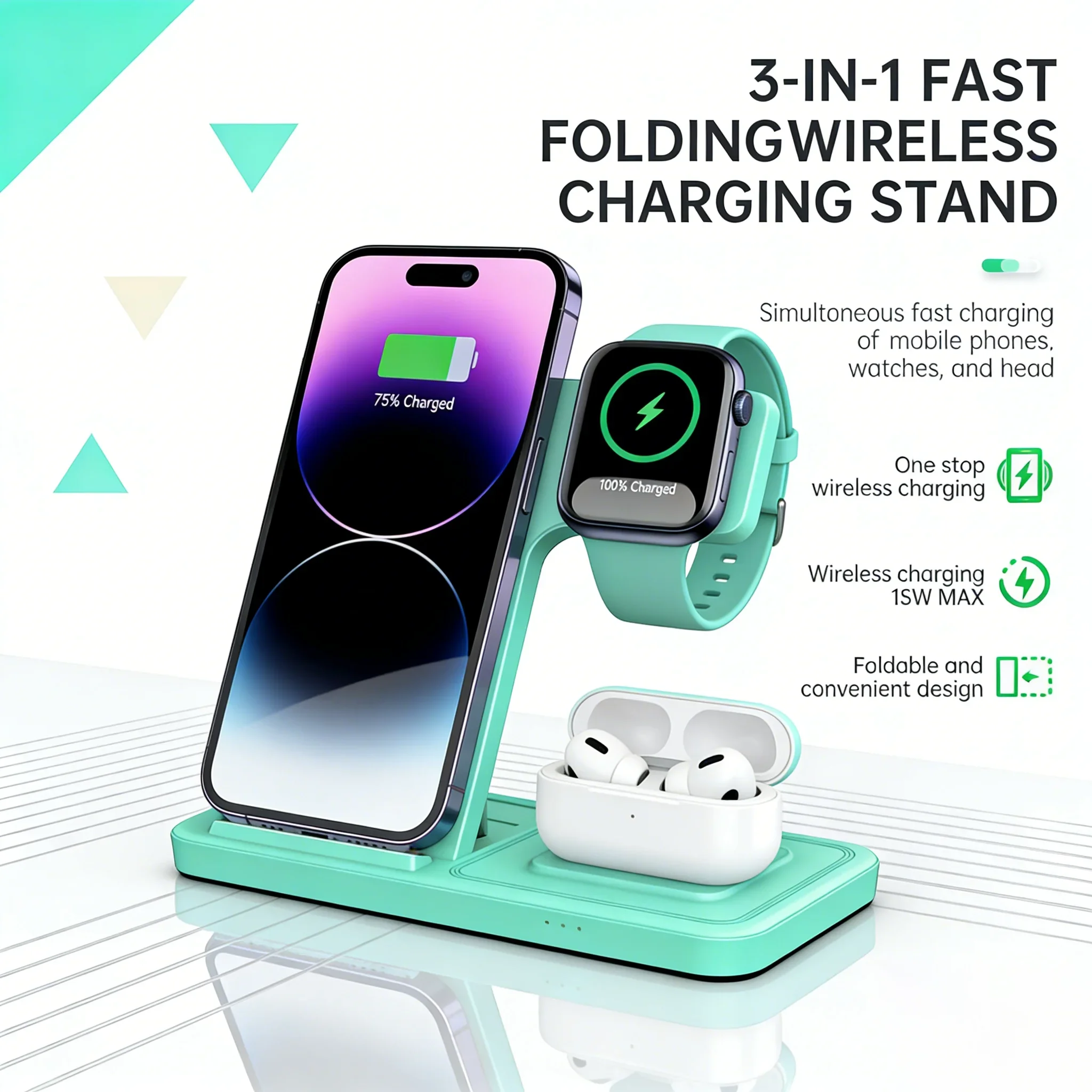 Faltbare 15 W kabellose Ladestation für IPhone 17 16 15 14 PRO MAX für Apple Watch Series 10-1 für Airpods Pro Ladestation Image