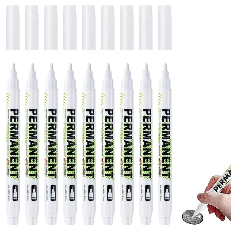 10 Stück wasserdichter weißer Markierungsstift, Alkoholfarbe, ölige Reifenmalerei, Graffiti-Stifte, permanenter Gelstift für Stoff, Holz, Leder, 1,0 mm Image