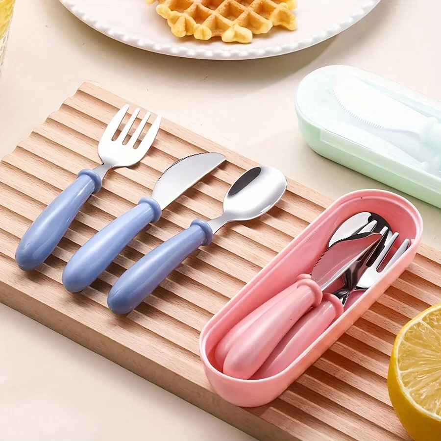 3 stücke Kinder Löffel Gabeln Box Kinder Edelstahl Kinder Besteck Tragbare Baby Fütterung Utensilien Baby Löffel Baby Geschirr Set Image