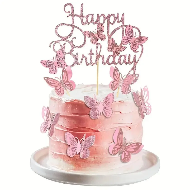 13 Stück Glitzer-Schmetterling Kuchendekoration für Cupcakes & Geburtstag, Jubiläum und Partydekoration, Schmetterling Kuchendekorationen Image