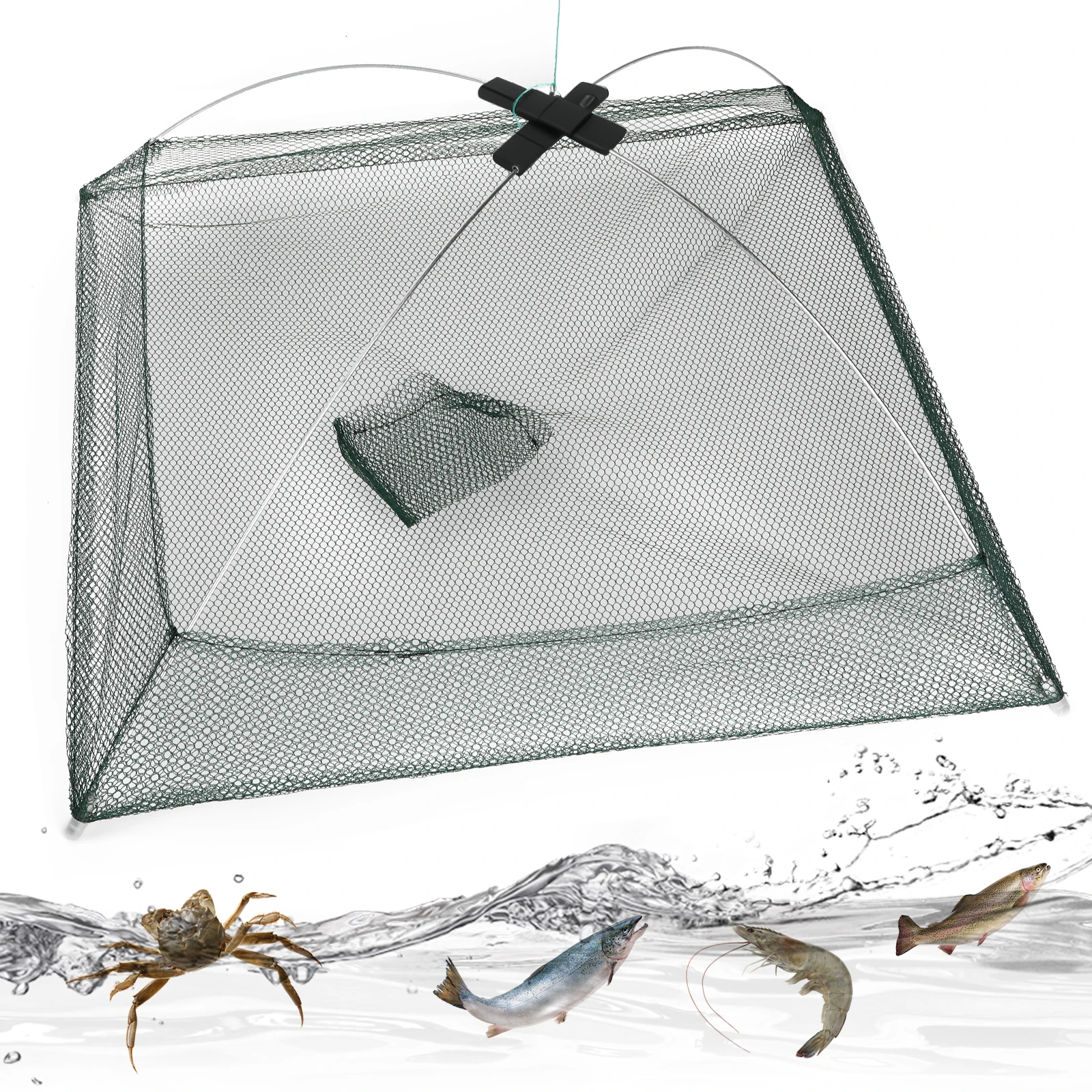 Regenschirm-Faltnetz, Nylon-Fischernetz, lassen mehr Fische und Hummer schwimmen, in Fallenohren schwingen. Verwenden Sie es, um mehr Fische und Garnelen wiederherzustellen Image