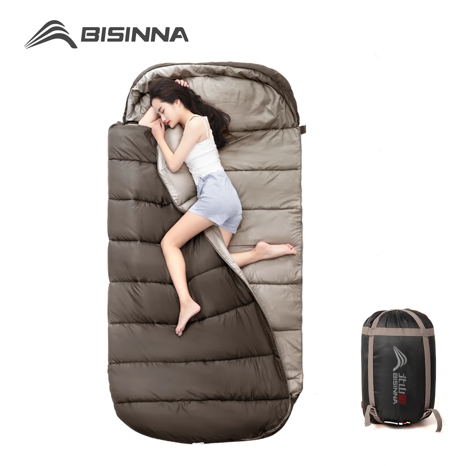 BISINNA 100CM Extra Breiter Großer Camping-Schlafsack Leichtgewicht 4-Jahreszeiten Lockerer Weiter Schlafsack Lange Größe für Erwachsene zum Ausruhen Wandern Angeln Image