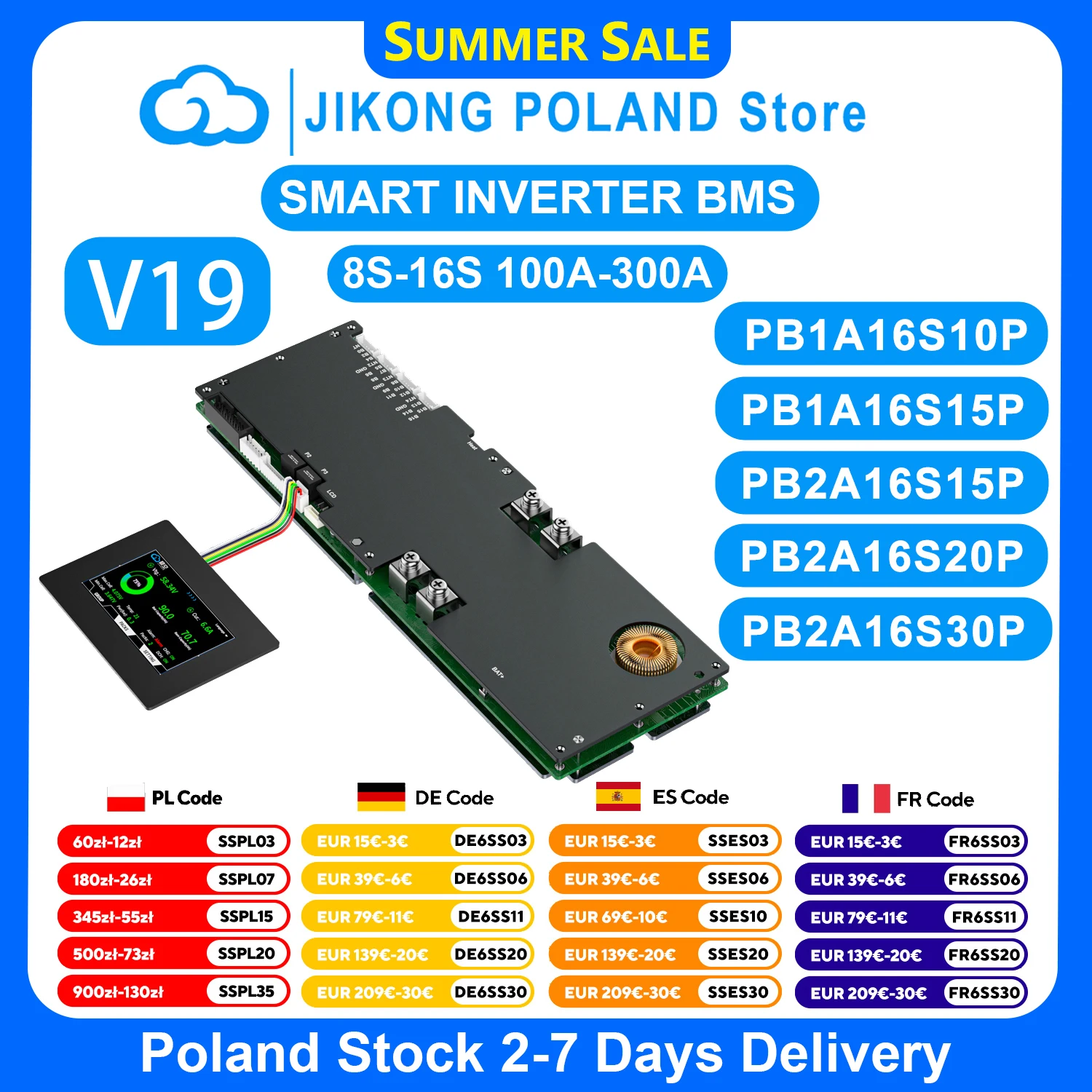 JIKONG Energiespeicher-BMS V19 Version 8S/24V 16S/48V 100A-300A Lade-/Entladestrom 1A 2A Aktiver Balancer mit BT RS232 RS485 CAN Heat URAT Funktion für LiFePO4 Li-Ion LTO Batterie BMS JK-PB2A16S20P V19 200A Image