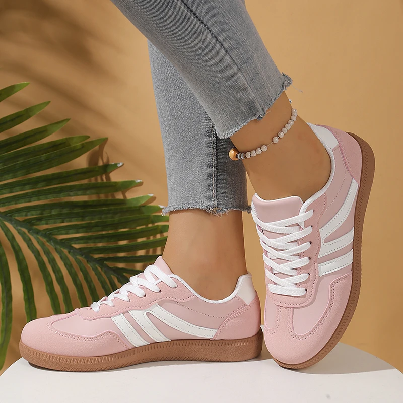 Rosa-weiße, mehrfarbige, lässige flache Schuhe für Damen, koreanische Schnür-Plateau-Sneaker, große Größen bis 42, niedriger Absatz, Laufschuhe, Sportschuhe für Damen