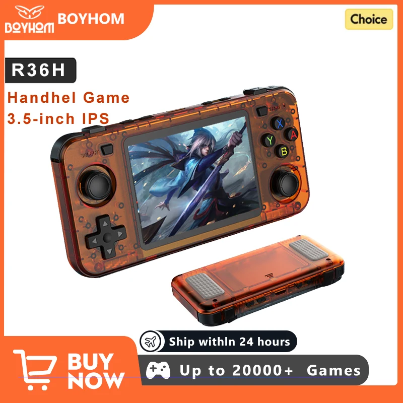 BOYHOM Neue R36H Handheld-Spielekonsole 3,5-Zoll-IPS-Bildschirm Linux RK3326 Retro-Videospiele-Player 3000 mAh 64G 10000+ klassisches Spiel
