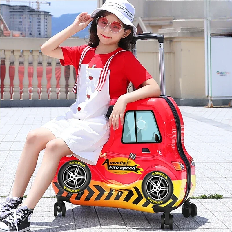 Cartoon-Kinderkoffer kann sitzen und fahren, Auto, Kinderkoffer, Lazy Trolley, Gepäck, 61 cm, Koffer, Geschenkbox, Rot