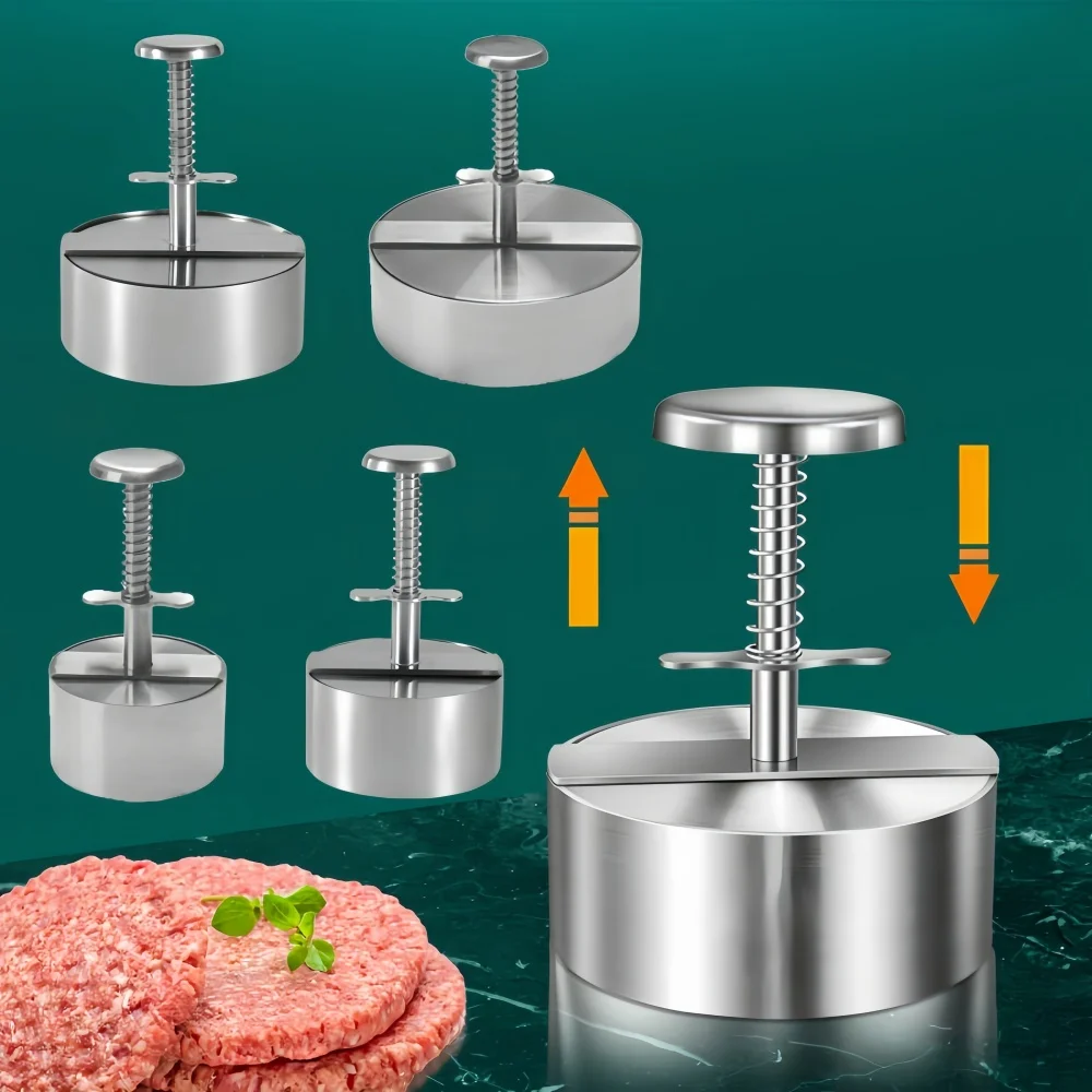 Hamburger-Fleischpresse, Patty-Maker, Edelstahl 304, rund, antihaftbeschichtet, dick angepasst, für Picknick im Freien, Küche, Rindfleisch, Reis, Grillwerkzeug Image
