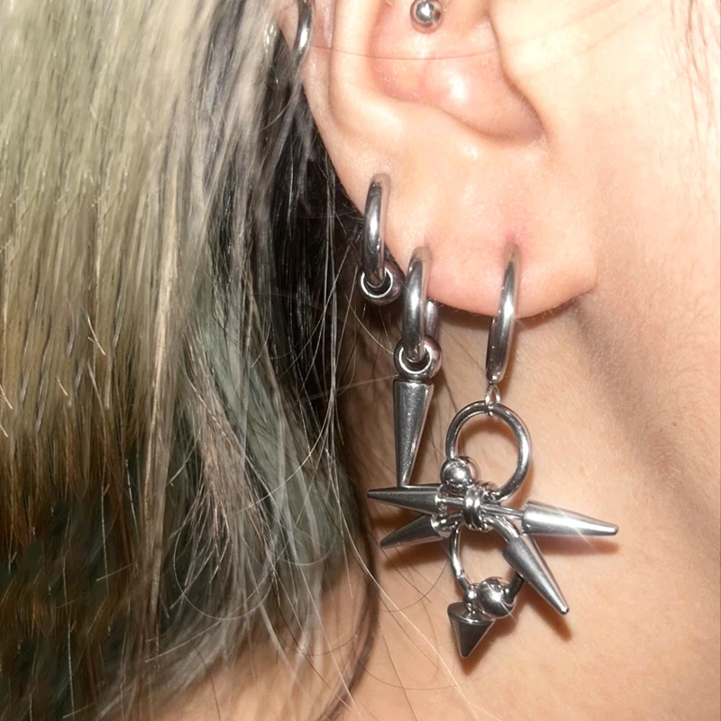 Goth Schmuck Niete Tiger Nagel Ohrringe Grunge Rock Zubehör Punk Ketten Ohrringe Frauen Punk Charms Mode Ohrringe Ästhetisch