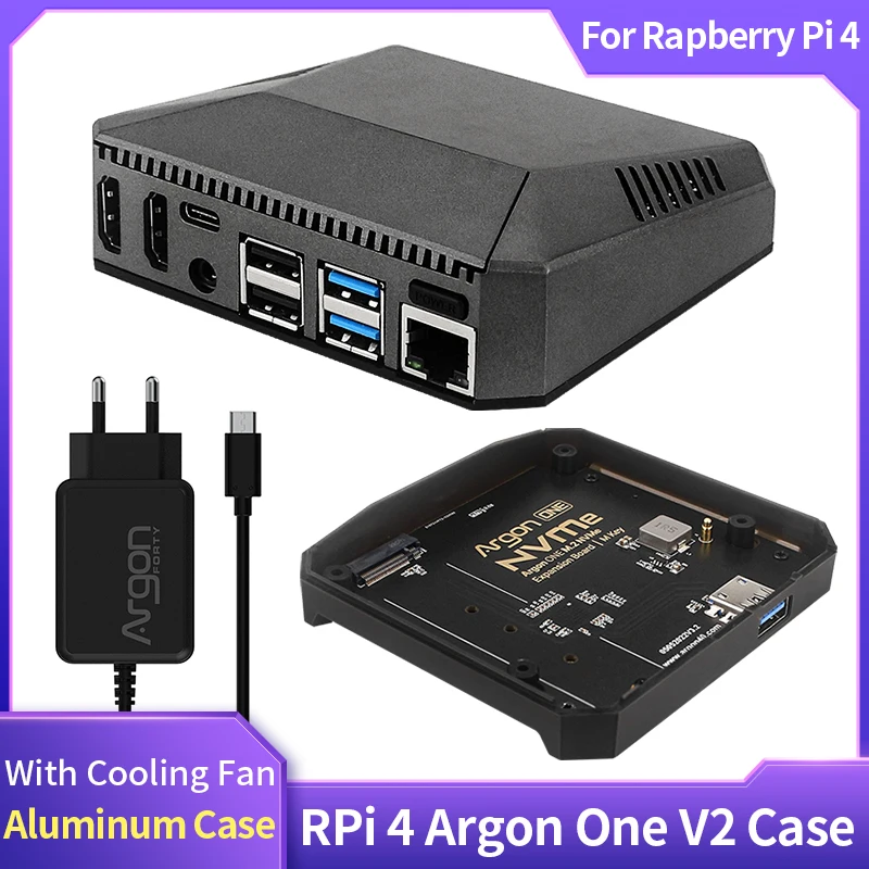 Argon One V2-Gehäuse für Raspberry Pi 4, Modell B, passive Kühlung, Metallgehäuse, optionale M.2 NVMe SSD-Erweiterungsplatine für Argon ONE V2 Image