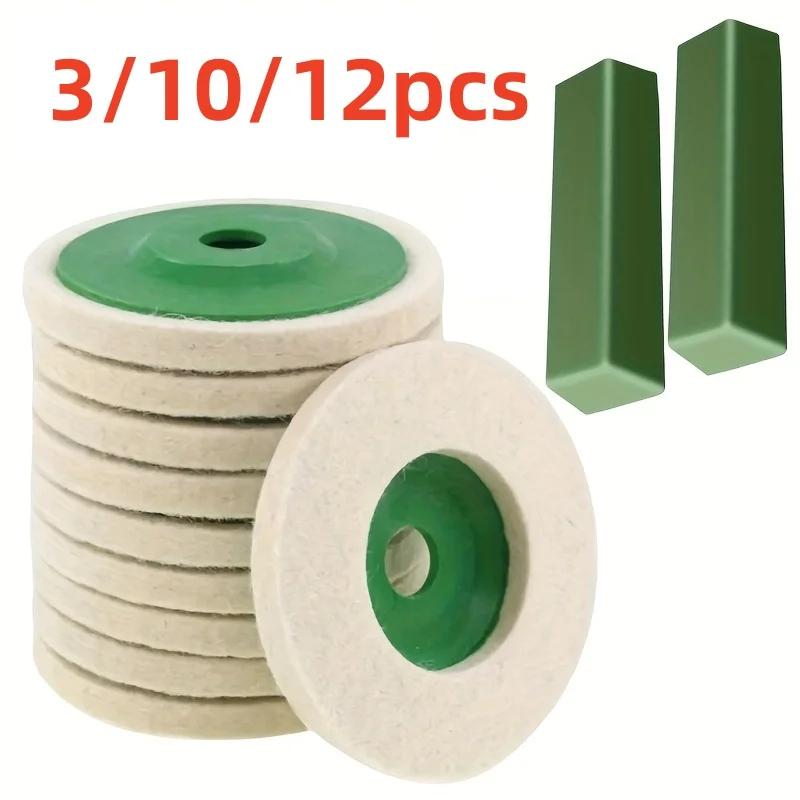 3–12 Stück 100 mm Polierscheibe, Schleifscheibe, 10,2 cm, industrielle Wollfilzscheibe, Metallrostentfernung, Schleifscheibe für Winkelschleifer Image