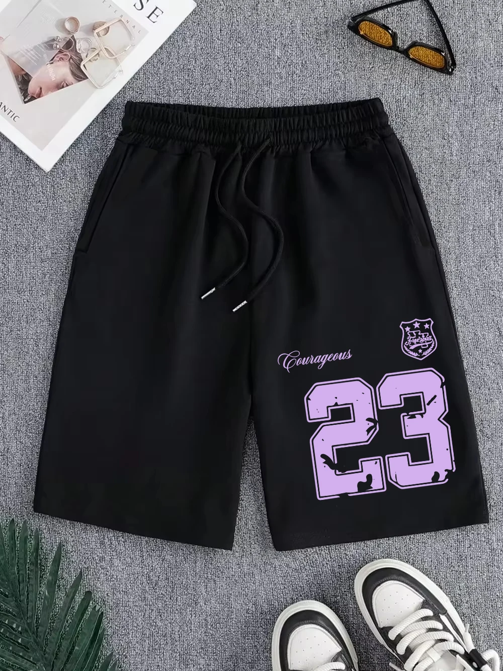 Courageous Numbers 23 Prints Hosen Herren Basics High-Waisted-Shorts mit weitem Kniebund, Sommer-Shorts in Übergröße, lässige Taschenkleidung Image