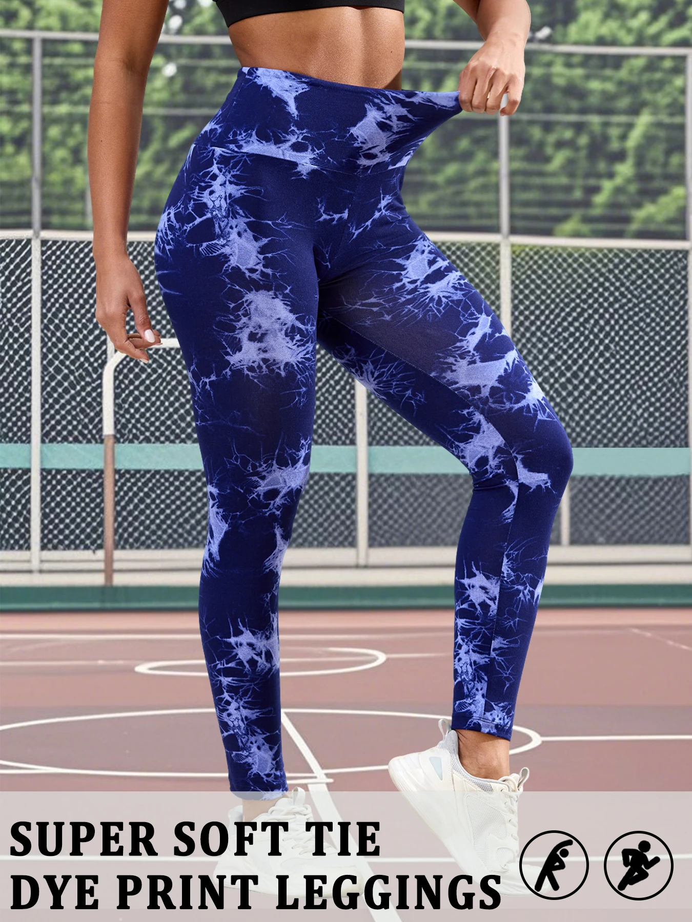Superweiche, hoch taillierte Batik-Leggings für Damen, Yoga, Laufen, Fitnessstudio, kein durchsichtiges Workout, sportliche Strumpfhosen, Push-Up, Fitnessstudio, Fitness Image