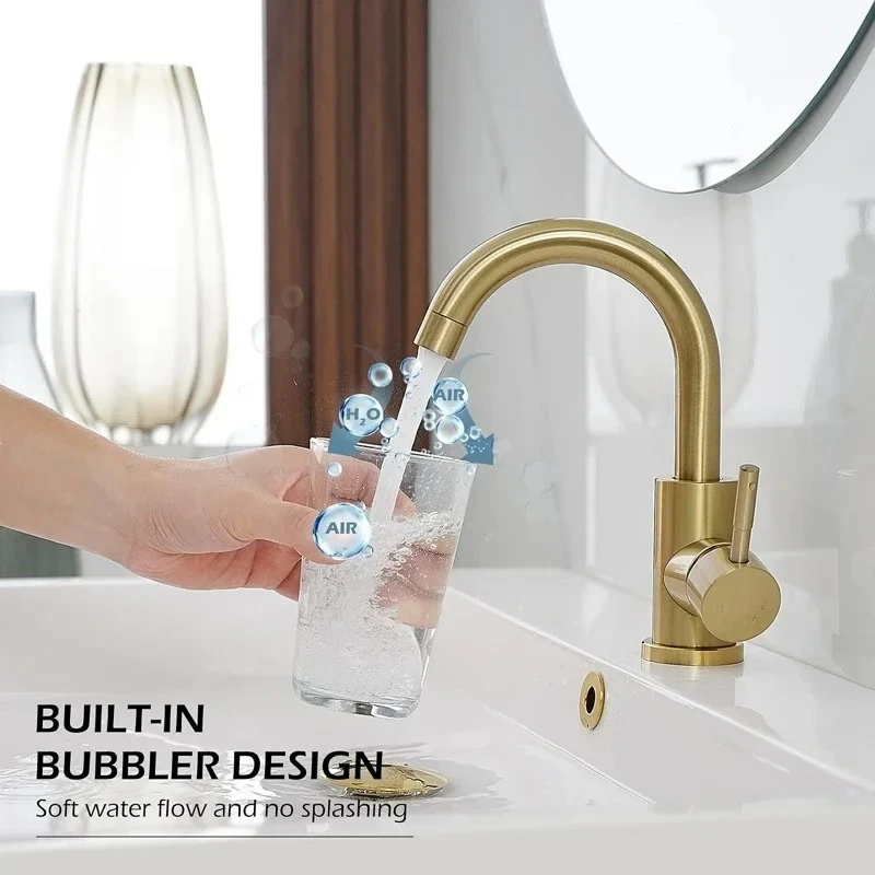 2026 Neu eingetroffen: Luxuriöser goldener Badarmatur aus Edelstahl – Moderner Warm- & Kaltwasser-Mischhahn für Aufsatzwaschbecken