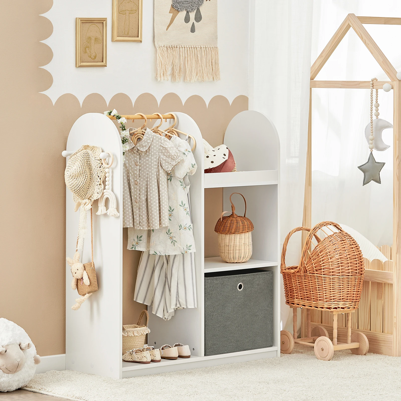 SoBuy KMB40 Kindergarderobe mit 3 Haken Kleiderschrank mit Boxen Garderobe Kinderzimmer möbel Kleiderständer Regal für Kinder
