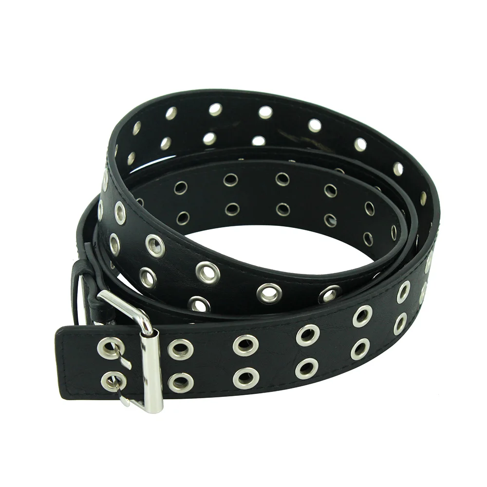 3,8 cm Mode Frauen Punk Gürtel Einstellbare Schwarz Doppel Öse Tülle Metall Schnalle Kühlen Niet Leder Männer Bund Für Jeans Image