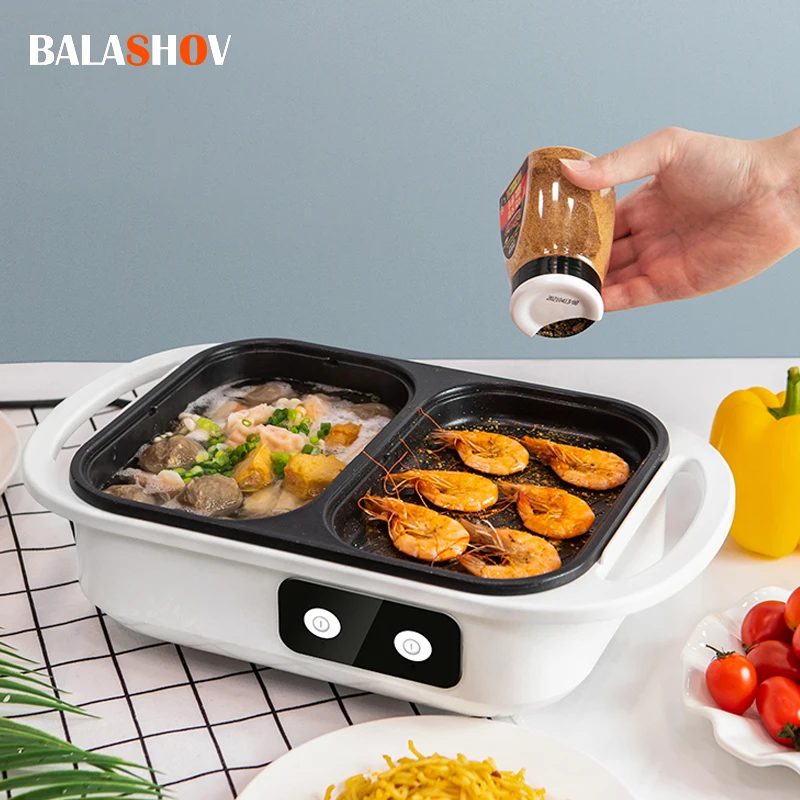 2-in-1 Antihaft-Shabu-Topf und Grillplatte, Multikocher, Grill-Shabu-Shabu-Topf mit Grill, Steaks, Ramen und Nudeln, elektrischer Kochtopf Image