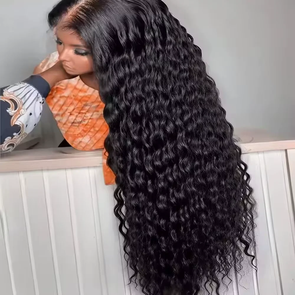 30-32 Zoll Lockige Echthaarperücken 5x5 Glueless 13x6 HD Lace Frontal Deep Wave Schwarze Perücke Vorgezupft Rohhaar 300% Dichte für Frauen Image