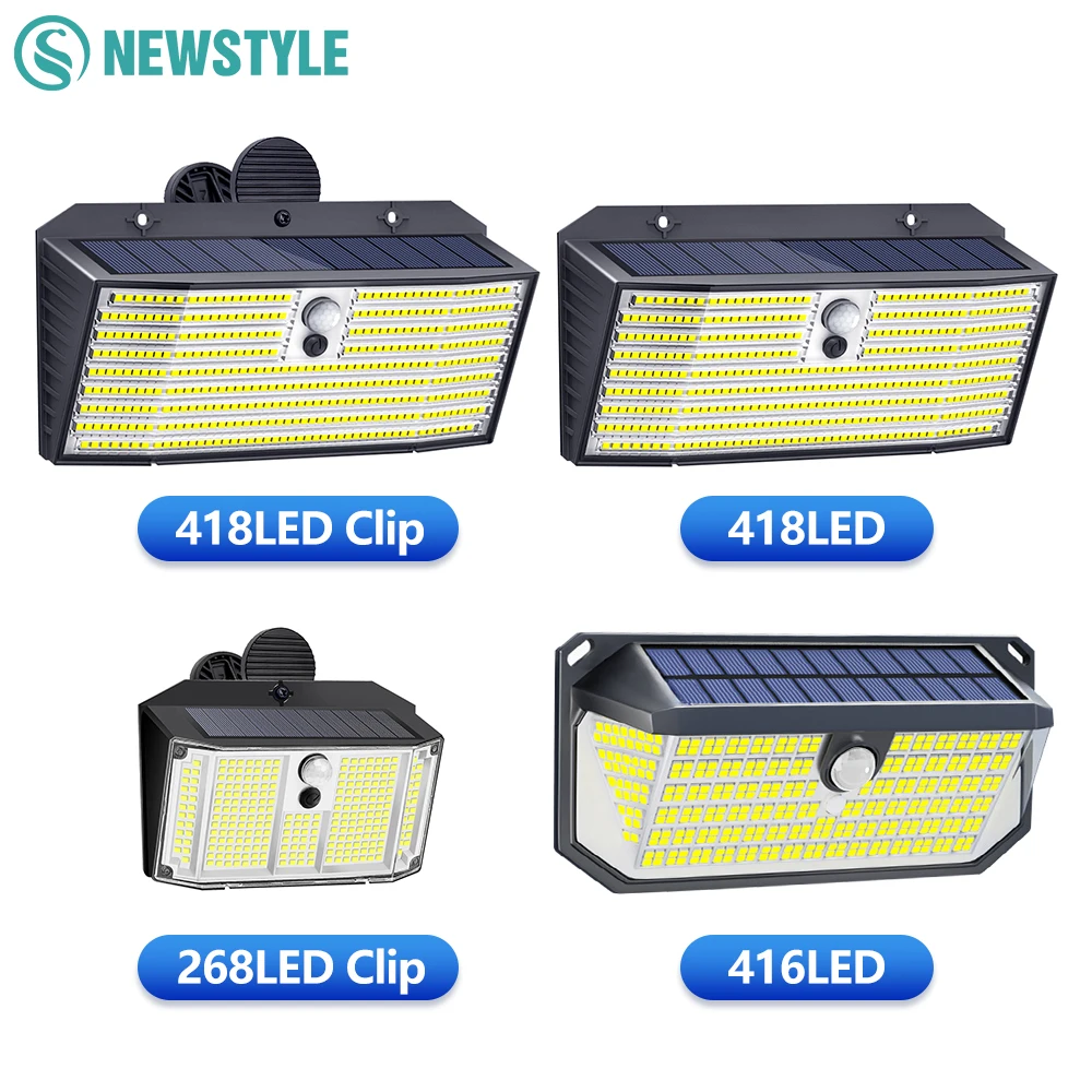 Solar-Sicherheitsleuchten für den Außenbereich, Bewegungsmelder, 416/418 LEDs, Solar-Wandleuchte, 3 Modi, wasserdicht, für Garten, Terrasse, Pool, Hof, Auffahrt