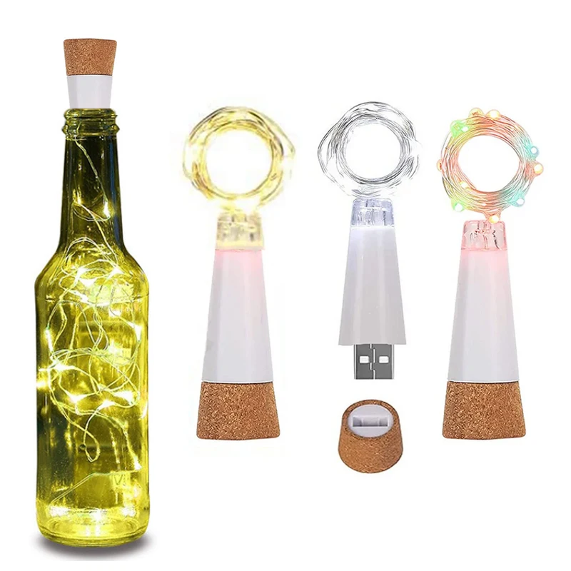 20 LEDs Korkflasche Lichterkette USB wiederaufladbar Weihnachtsgirlande Lichterkette für Schlafzimmer Zimmer Zuhause Hochzeit Party Dekoration Image