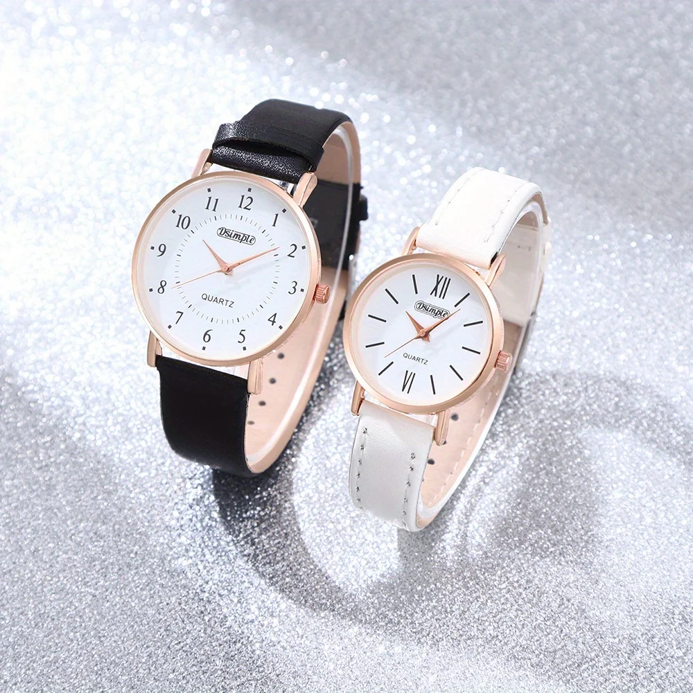 2 teile/satz Paar Elegante Uhr Set, Schwarz und Weiß Zifferblatt PU Lederband Rose Goldene Fall Einfache Uhr | Paaruhren | Geschenke