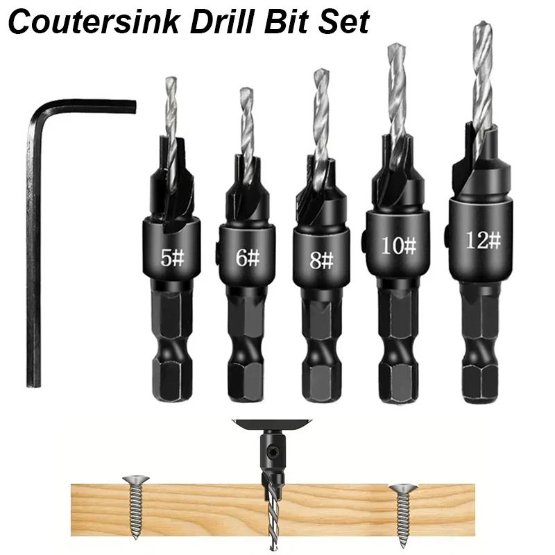 Senker-Bohrer-Set für Holz, Gegenwaschbecken, Holz, Pilot, Schraubenlochschneider, Senker, Reibahle, konische Fase, Holzwooking-Werkzeug Image
