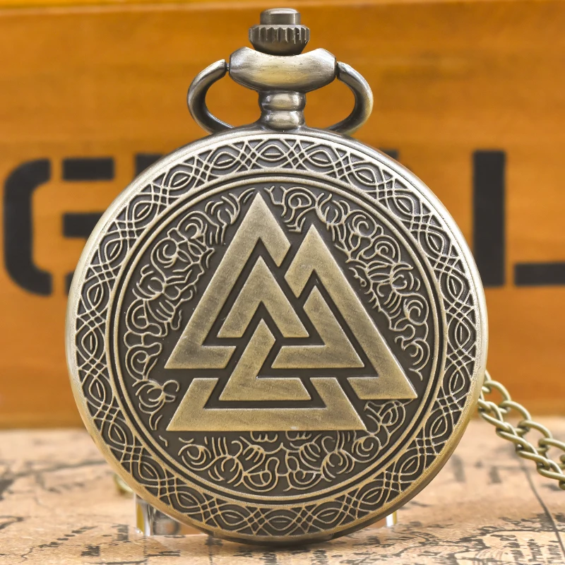 Retro-Charme, neutrale Mode, Wikinger-Stil, Schnitzerei, Quarz, Steampunk, Taschenuhr, Herren- und Damen-Halskette, Anhänger, Geschenk Image