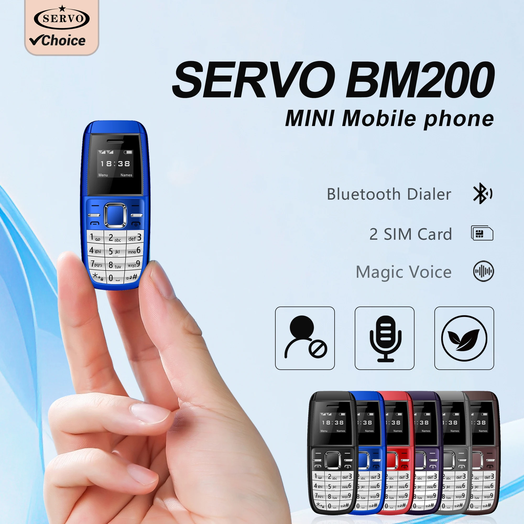 SERVO BM200-Tasten-Mini-Handy, 2 G, GSM, 2 SIM, Standby, Bluetooth, Wählen, magische Stimme, kleinste Backup-Handys, schwarze Liste Image