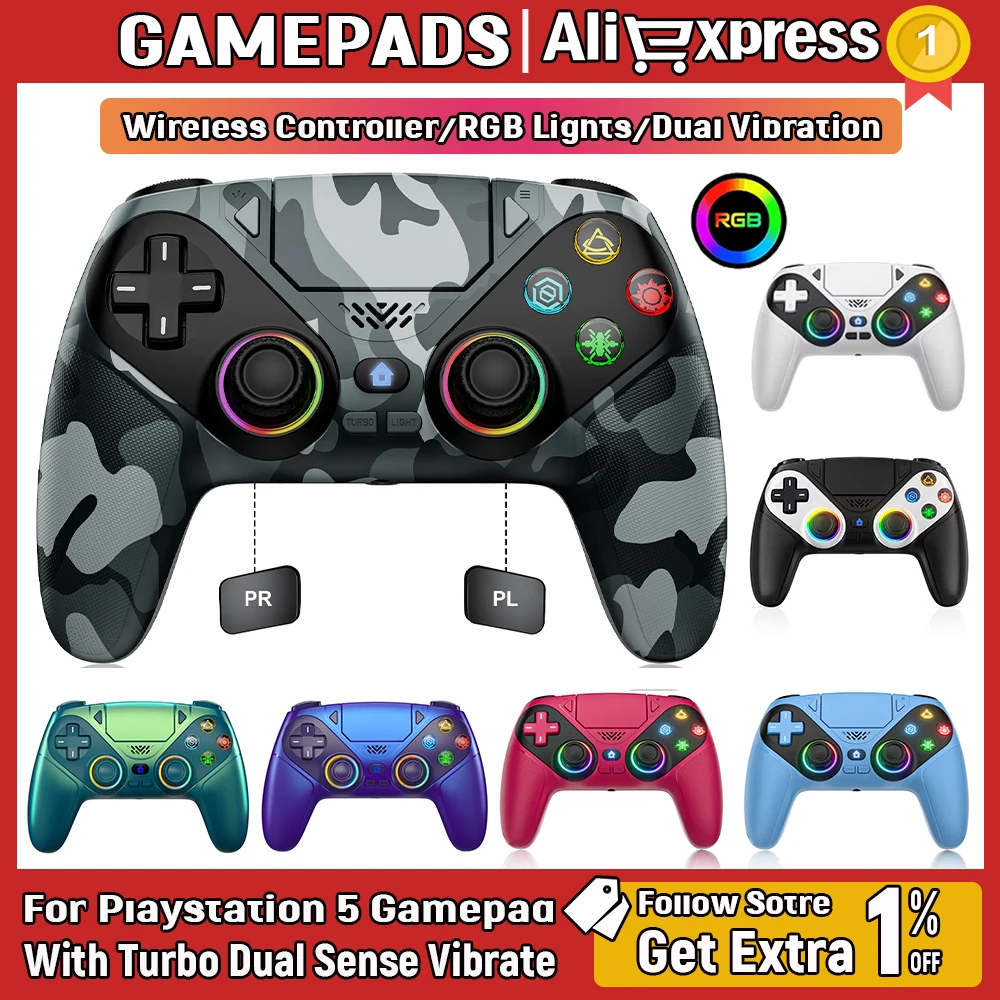 Bluetooth-Gamepad für Playstation 5/PS5-Controller PC Kabelloser PS5-Konsolen-Controller mit Turbo Dual Sense Vibration und Programmierfunktion Image