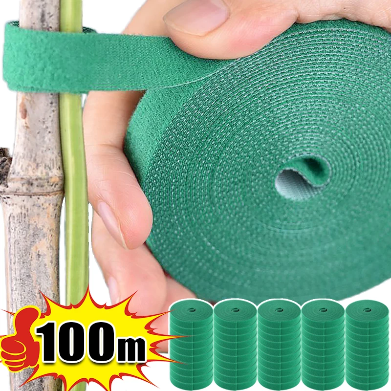 Selbstklebender Nylon-Kabelbinder für Pflanzen, grün, verstellbare Pflanzen, Hakenschlaufenunterstützung, Gartenschnur, Verband, wiederverwendbare Verschluss-Klebebandstreifen Image