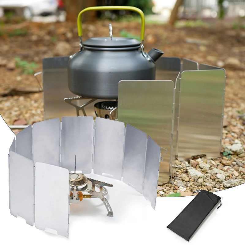 Windschutz für Outdoor-Herd, Camping-Windschutzscheibe, 9 Platten, faltbar, Gaskocher, Windabweiser, Herdausrüstung, Zubehör-Werkzeug Image