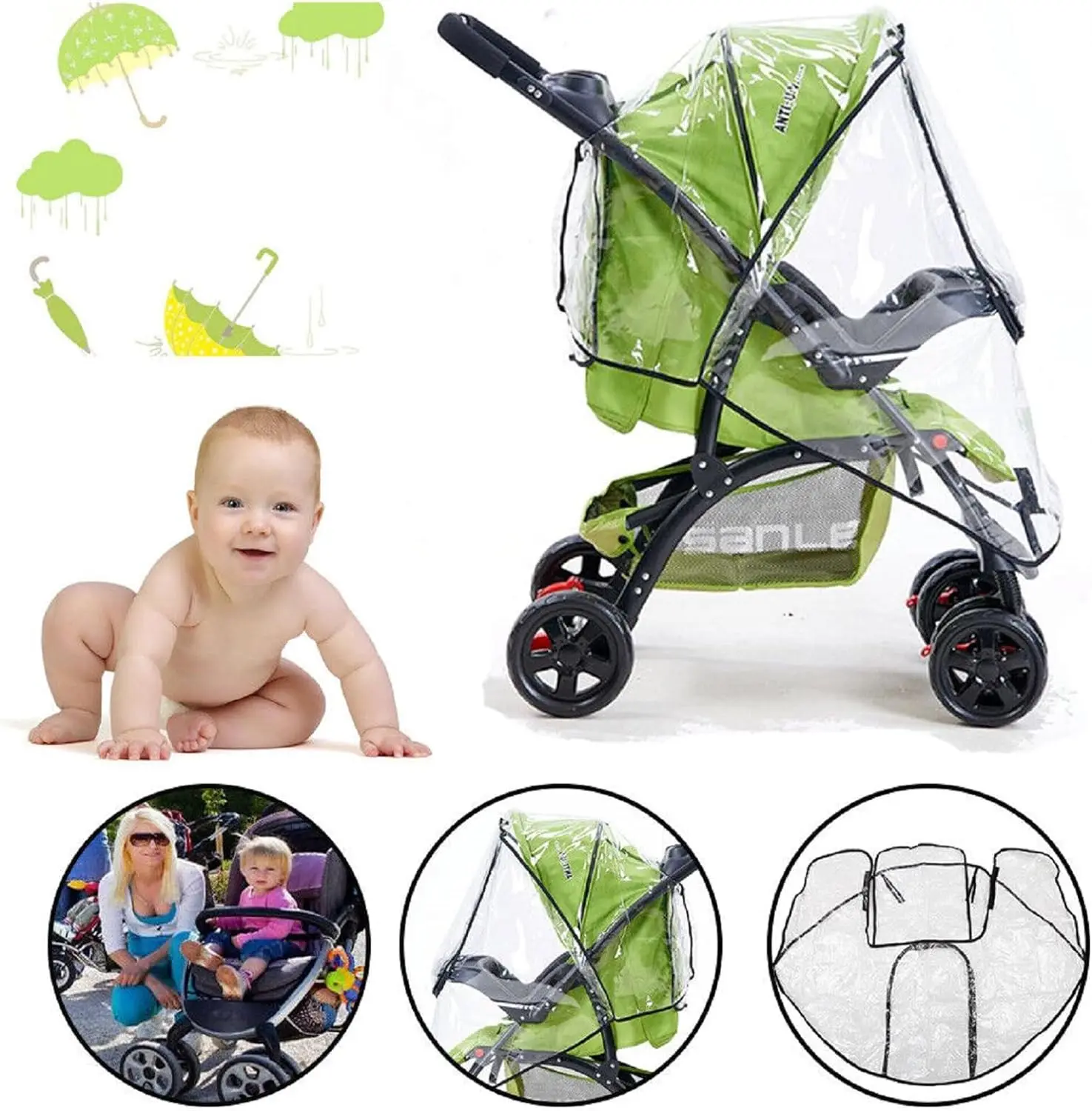 Kinderwagen Regenschutz, universelle Reise Wetterschutz atmungsaktive Kinderwagen Regenschutz für wind dicht, wasserdicht Image