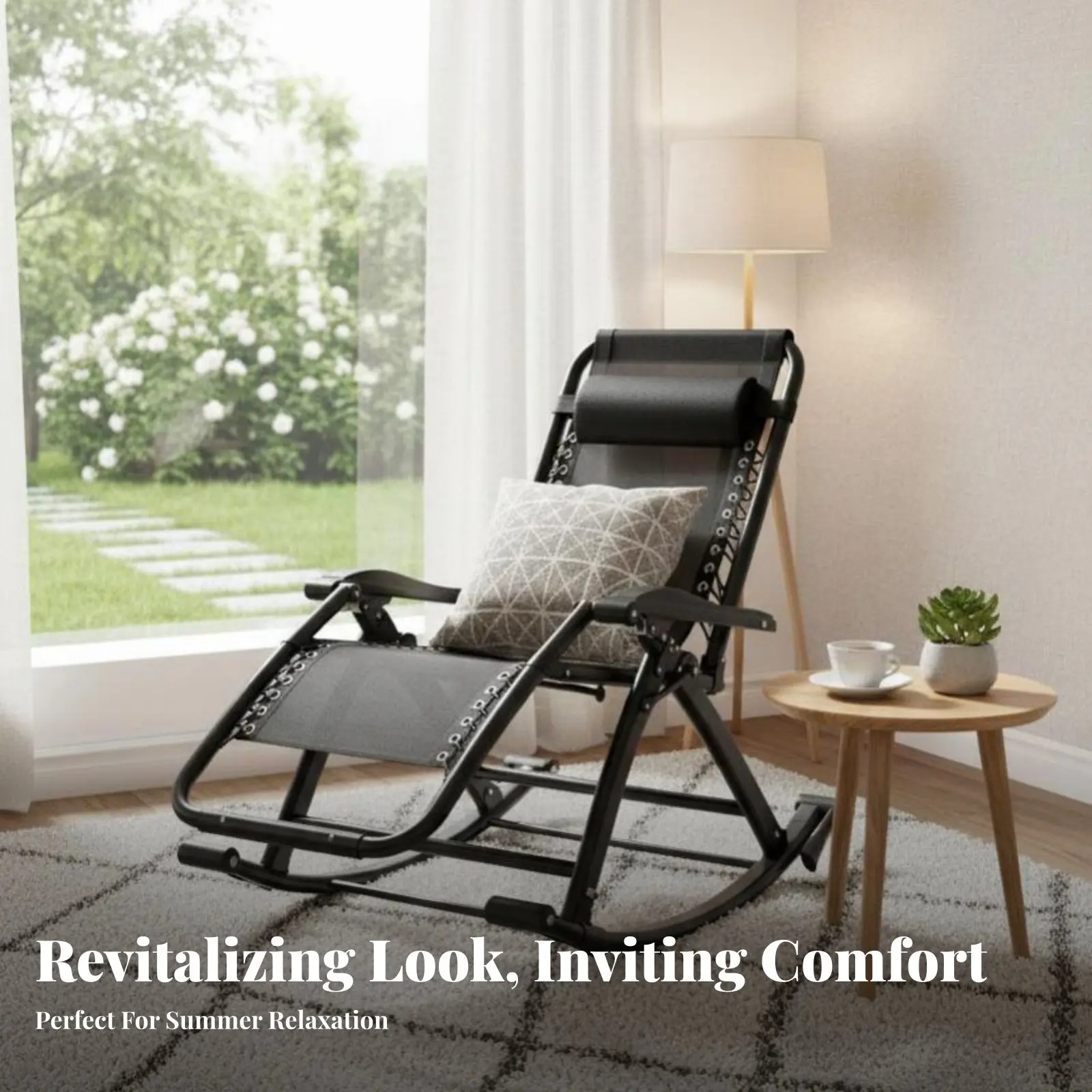 Klappbarer Schaukelstuhl Faltbares Design Klappbare Schaukel-Liege Verstellbarer Relaxsessel Ergonomische Unterstützung für Balkon, Ruhezeit Image