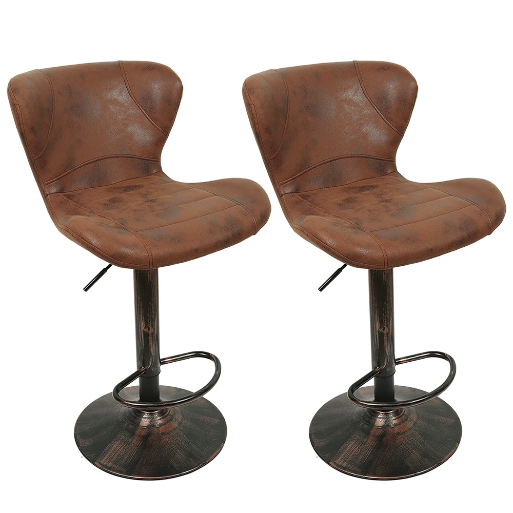 2er-Set Leder-Barhocker, Bar-Küchenhocker, höhenverstellbar, Retro, Bar, Bistro, verstellbar Image