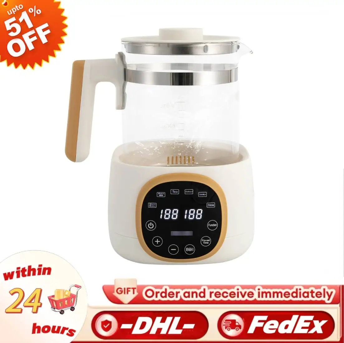 600 W Babyflaschenwärmer mit Temperaturregelung, 72 Stunden Thermostat für Babynahrung, Tee, Kaffee, 1,3 l Babynahrungsflaschenwärmer Image