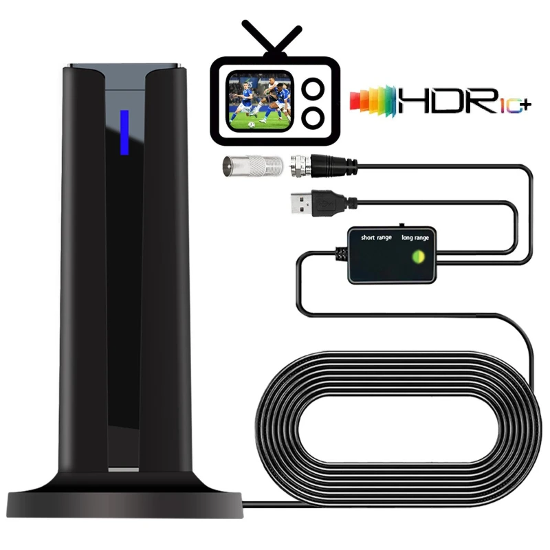 TV-Antenne für den Innen- und Außenbereich, Erdwellen-Digital-HDTV-Antenne mit Signalverstärker, unterstützt DVB-T/T2, ISDB-T, DMB-T/H, ATSC Image