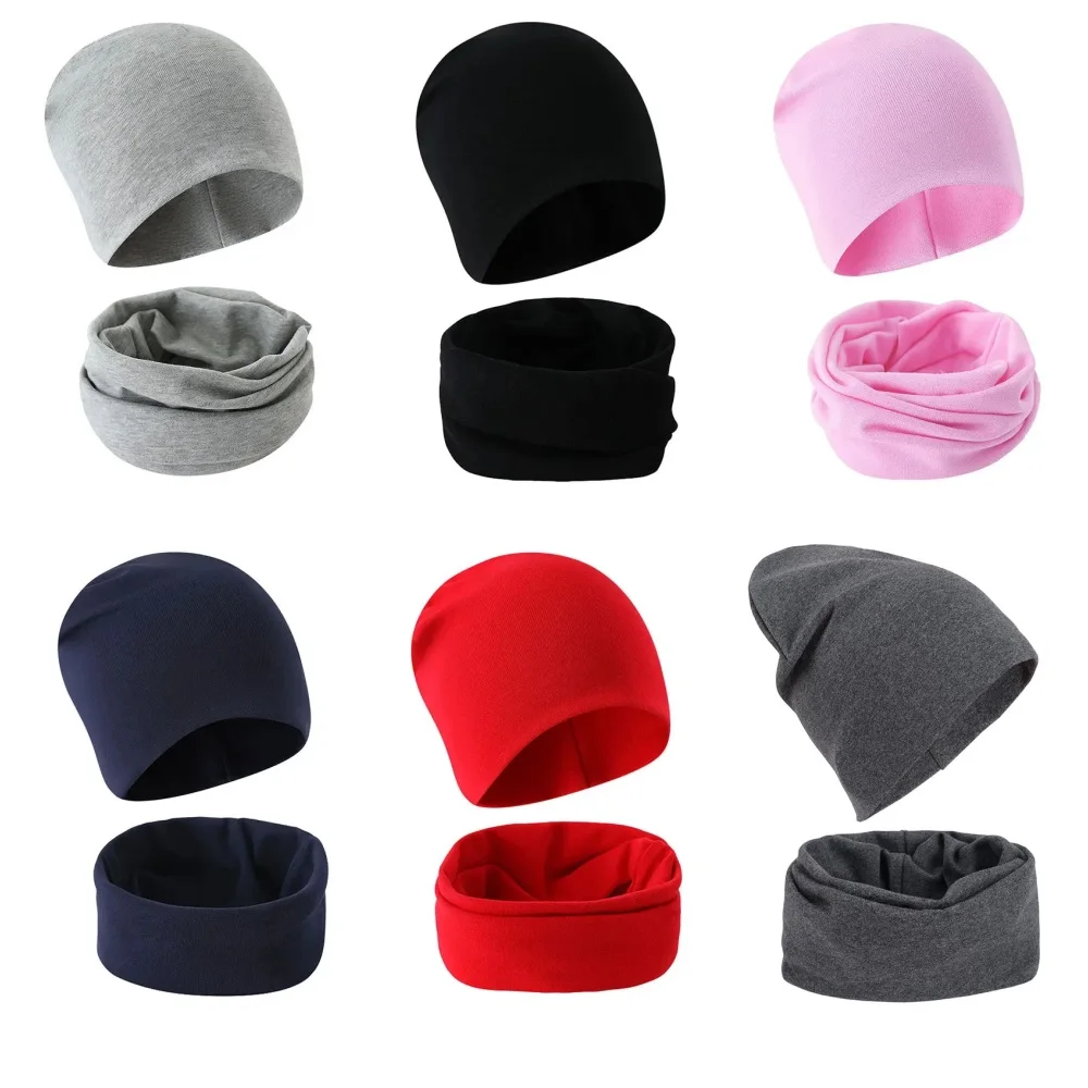 1-14Y Herbst Winter Einfarbig Weiche Warme Outdoor-Aktivitäten Kappe Schal für Mädchen und Jungen Säuglings Hüte Set Kinder Beanies kappe Image