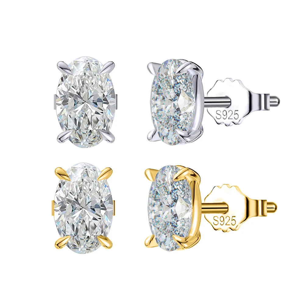 Damen-Ohrstecker, 0,5–3 ct, ovaler Moissanit mit Zertifikat, bestandener Diamanttest, S925-Silber, funkelnder Schmuck, Geschenk Image