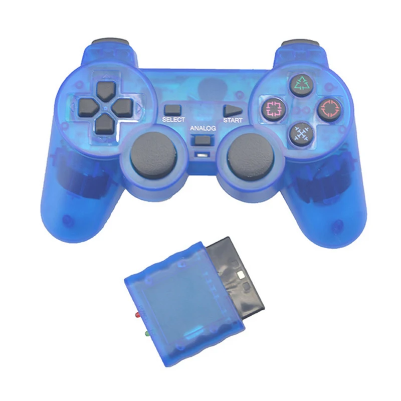 Transparenter kabelloser Gamepad für PS2, 2,4 G Vibrations-Joystick, Bluetooth-Controller, kompatibel mit Playstation 2 Joypad