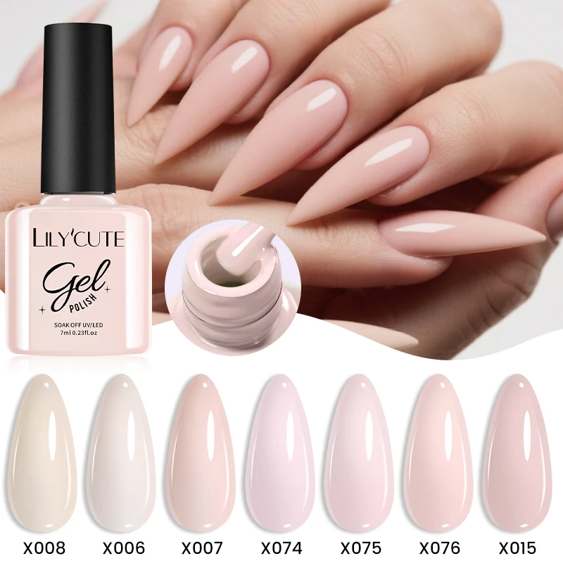 LILYCUTE 7 ml Nude Pink Nagelgelpoliermittel Glitzergel Semi Permanent UV Gel Soak Off UV LED Nail Art Base Top Coat Nagelzubehör Image