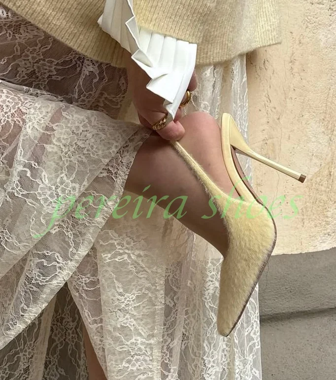Damen Gelbe Wildleder Slingback Spitze Sexy Pumps Spitze Zehe Weißes Spitzen-Netz-Design Pumps Elegantes Schuhwerk Hohe Absätze 46