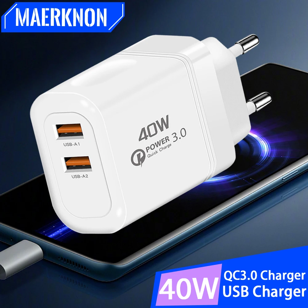USB 40W Ladegerät mit zwei USB-Anschlüssen, schnelles Laden, Handy-Ladegerät, Quick Charge 3.0 Netzteil für Xiaomi 15 14 Samsung Huawei Image