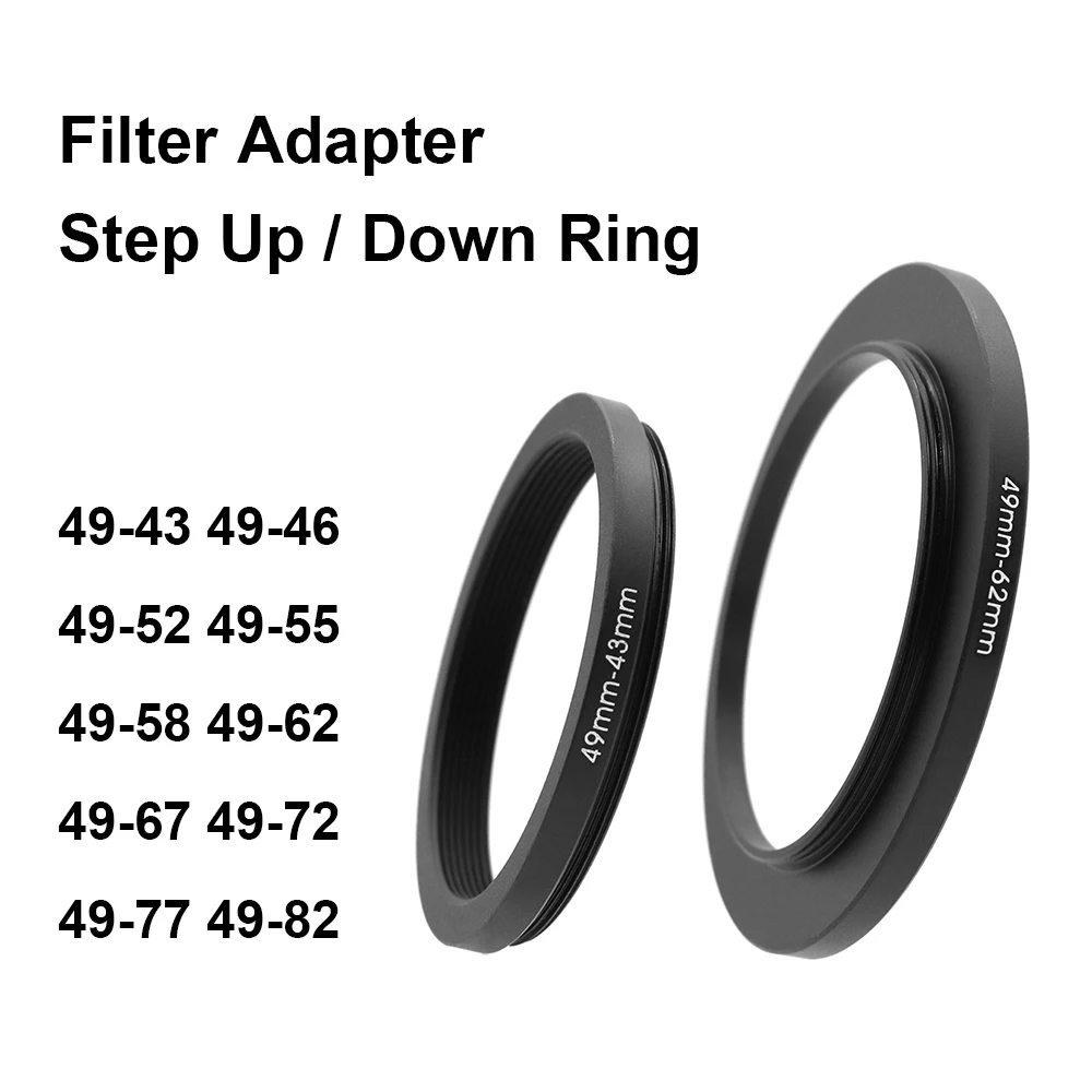 Kameraobjektivfilter-Adapterring, Step-Up- oder Down-Ring aus Metall für 49-mm-Objektiv – 43 46 52 55 58 62 67 72 77 82 mm UV-ND-CPL-Gegenlichtblende Image
