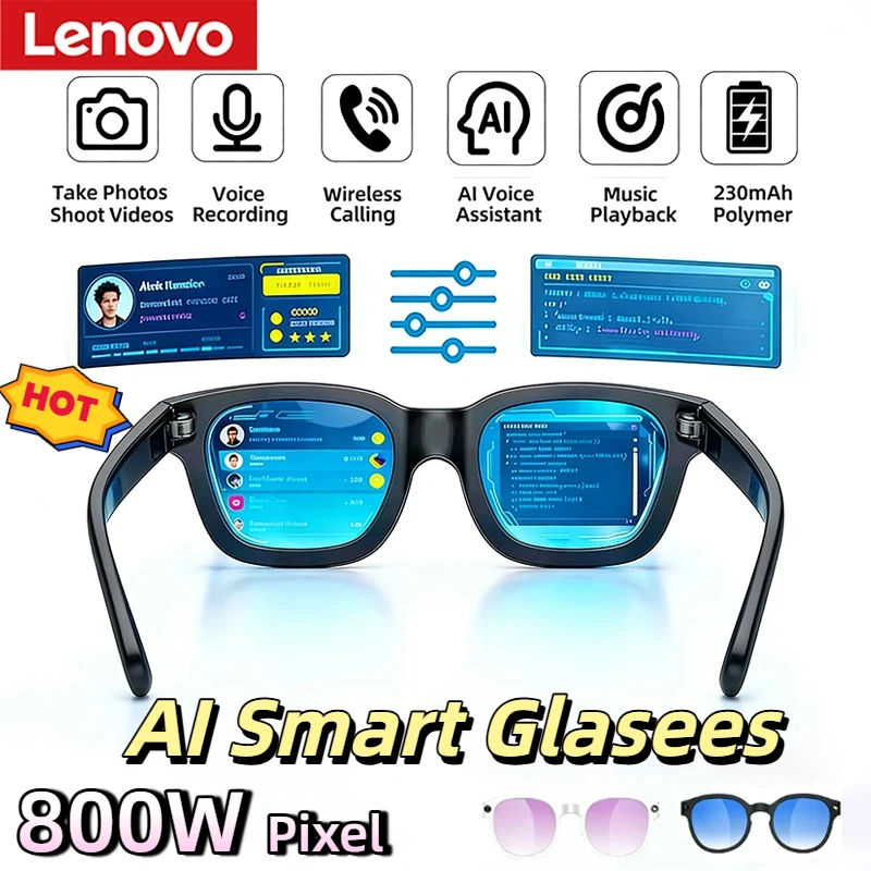 Lenovo KI-Smartbrille mit 8K HD-Kamera für Videoaufnahmen, Multifunktionale KI-Übersetzung, Bildkonversation und Musikwiedergabe Image