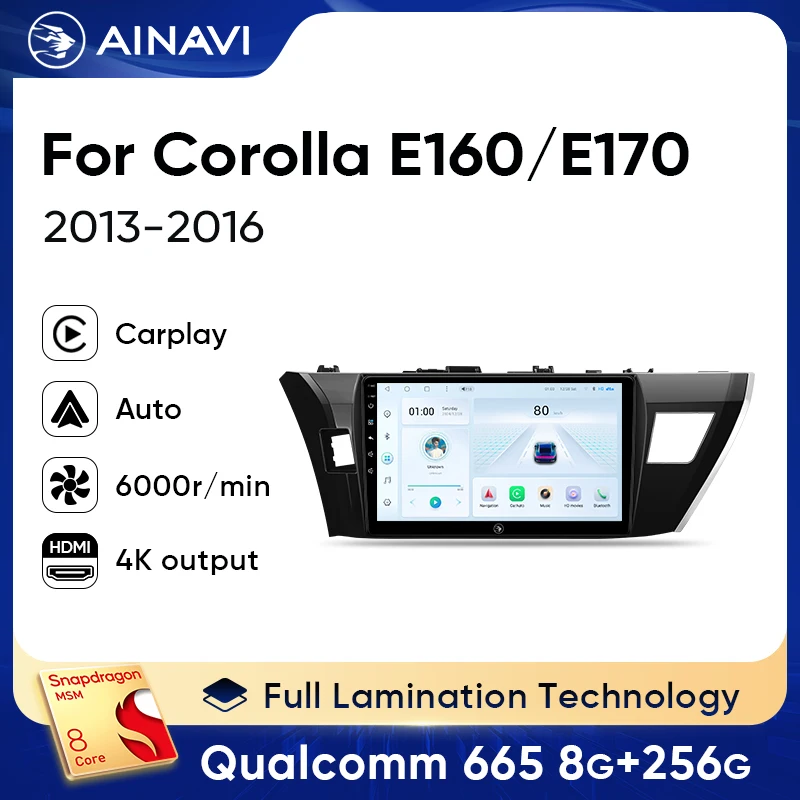 Ainavi Autoradio Für Toyota Corolla 2014 2015 2016 E160 E170 Drahtlose Carplay Android Auto Auto Multimedia Player Stereo 2 DIN Image