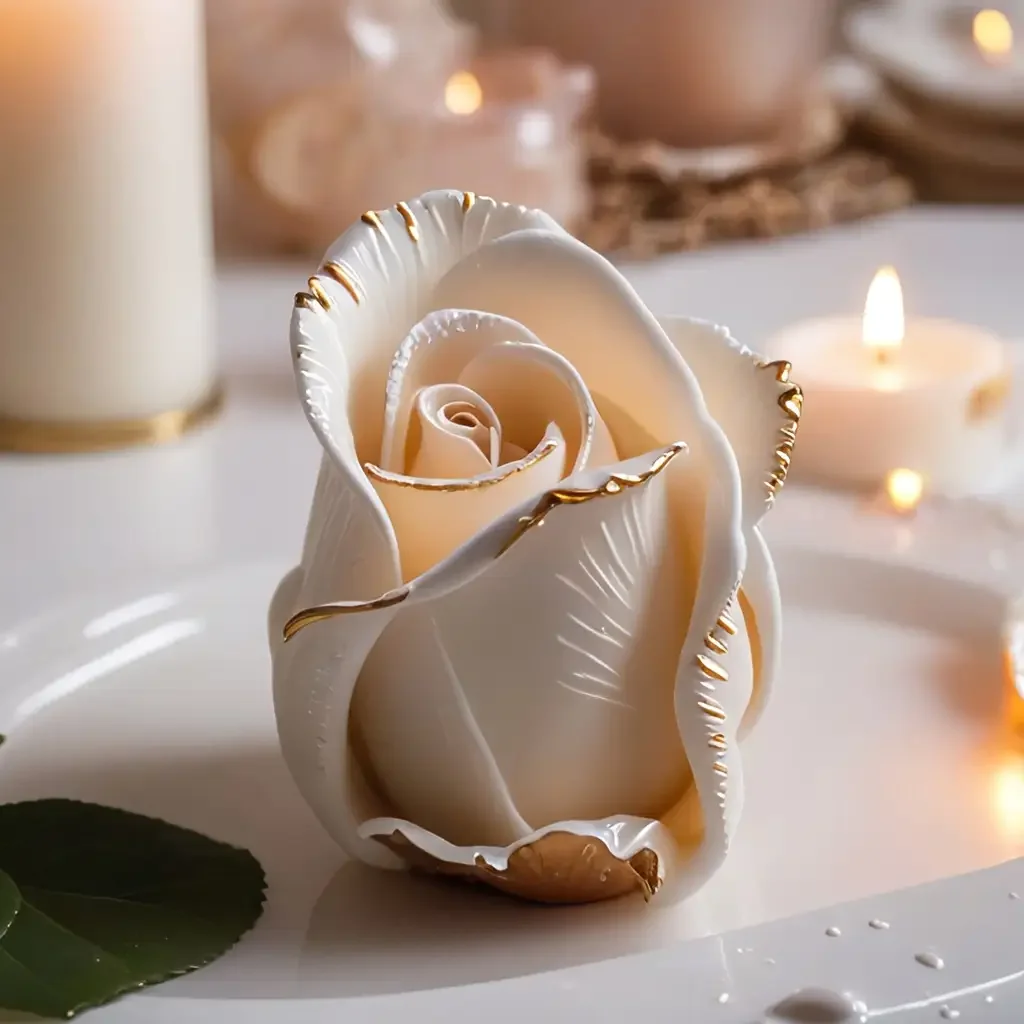 1 Stück realistische 5-Blüten-Rosen-Silikonform mit mehrlagigen Blütenblättern und Blattgrundierung – wiederverwendbare DIY-Form für Kerzen, Seife, Gips, Aromatherapie-Kunsthandwerk – weiße und goldene Marmorstruktur, Gel, Harz, Ton – langlebige und...