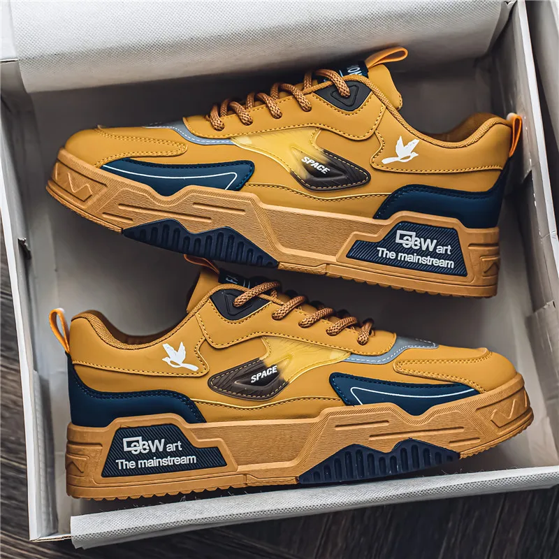 2024 Herbst Neue Casual Sportschuhe für Herren, Leder Low-Top Modischer Trend Vielseitige Laufschuhe, Herren Skateboard-Schuhe Geeignet für Outdoor-Sport