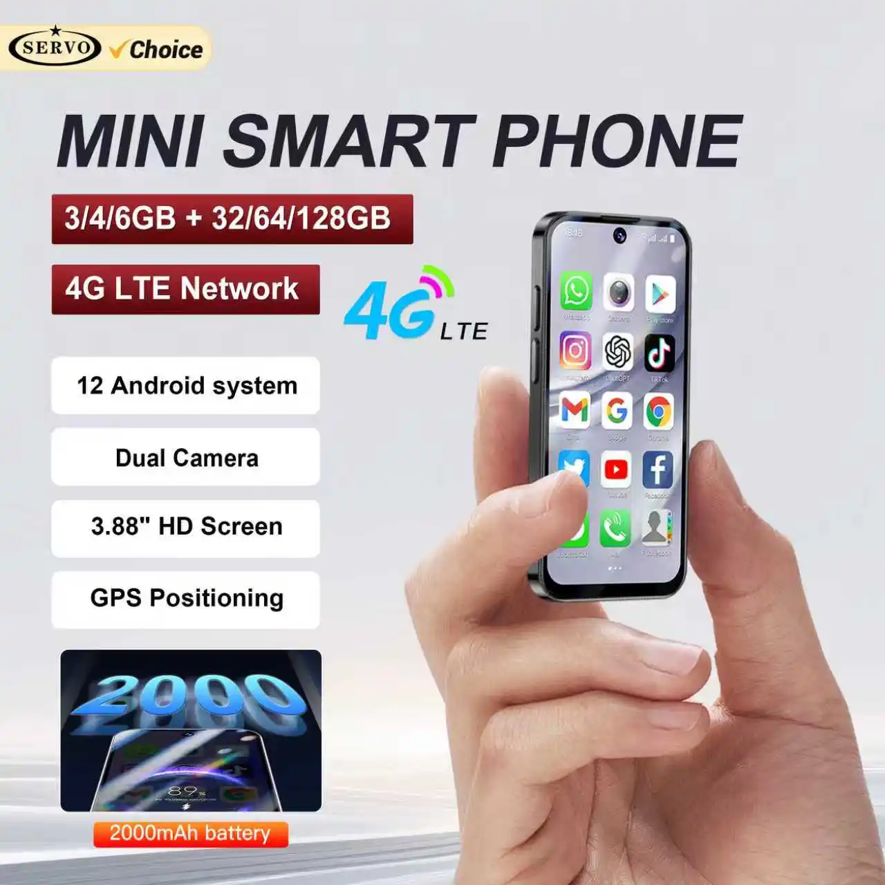 SERVO 19PRO Android Mini Smartphone 4G LTE Dual SIM Standby 6 GB RAM 128 GB ROM Play Store WiFi OTG 3,88 Zoll Bildschirm Kleines Smartphone
