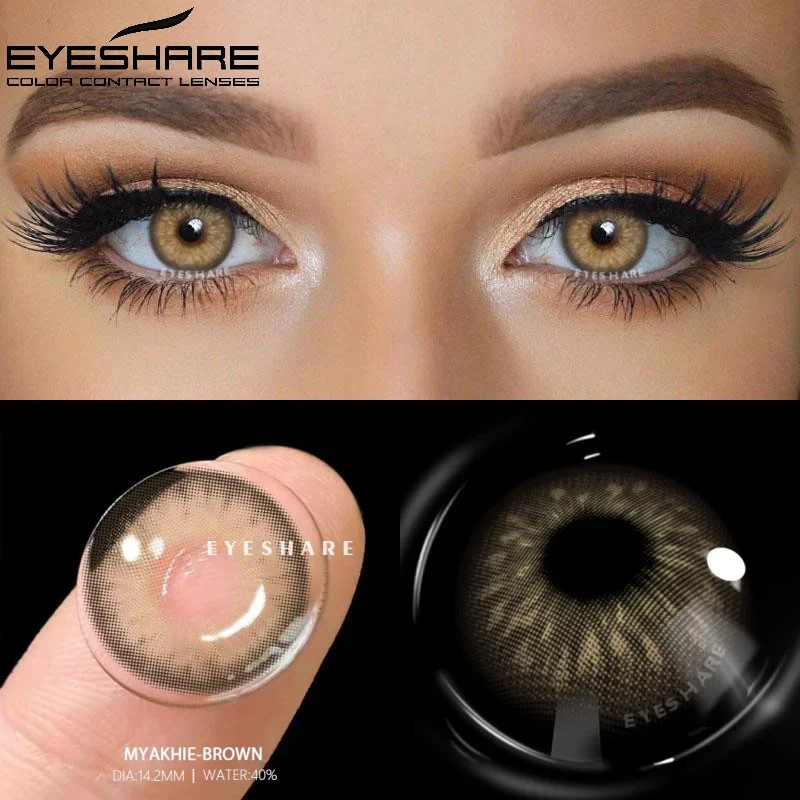 EYESHARE 2 Stück farbige Kontaktlinsen für Augen, farbige Kontaktlinsen, braune bunte Augenlinsen, jährliche Kosmetik, Make-up, Augenkontaktlinsen Image