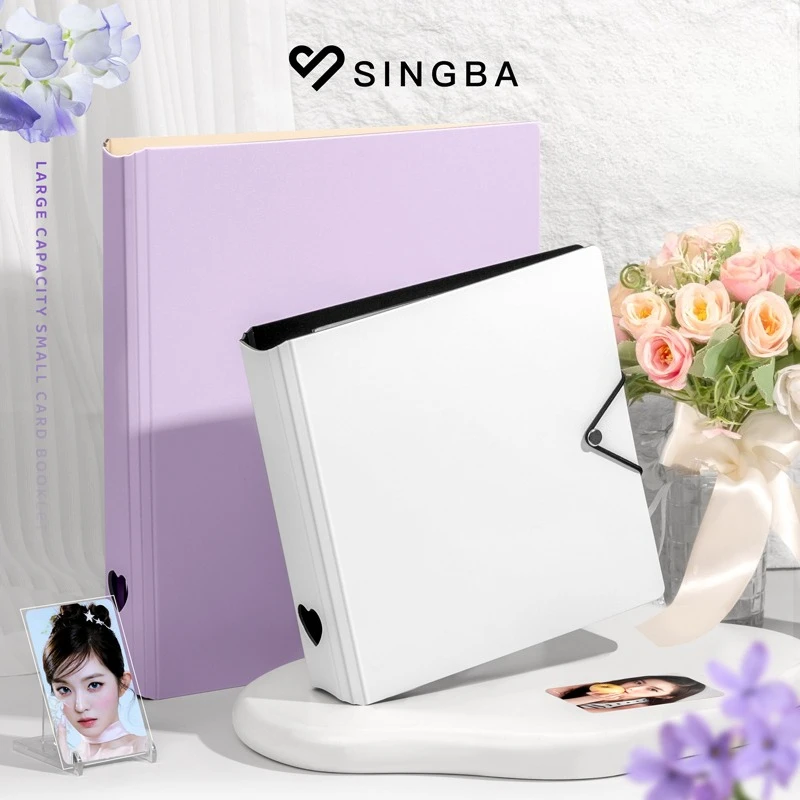 SINGBA Robuster A5/A4-Kartenordner mit 45 mm großen D-Ringen, Fotokartenalbum mit Herzseite und elastischem Band für die K-Pop-Kollektion Image